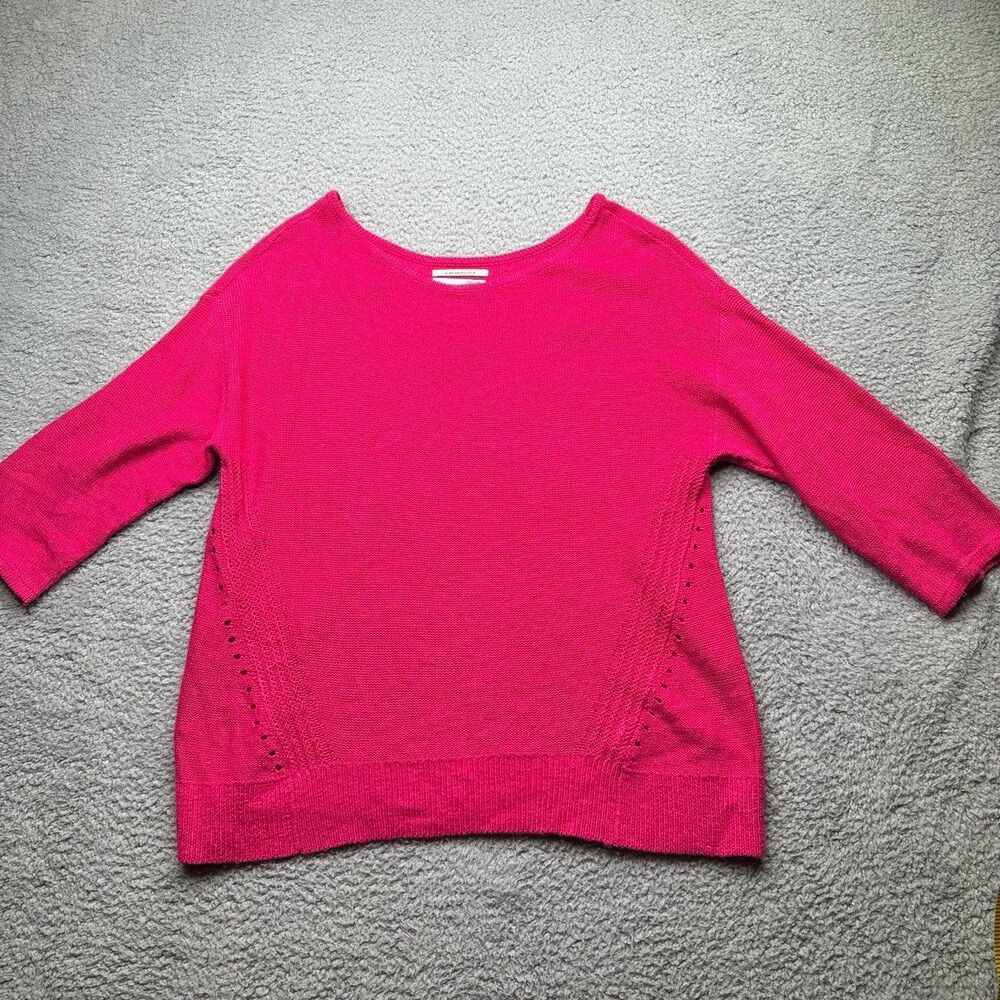 Anthropologie Mayfield linen blend hot pink boat neck sweater Barbie color sz S